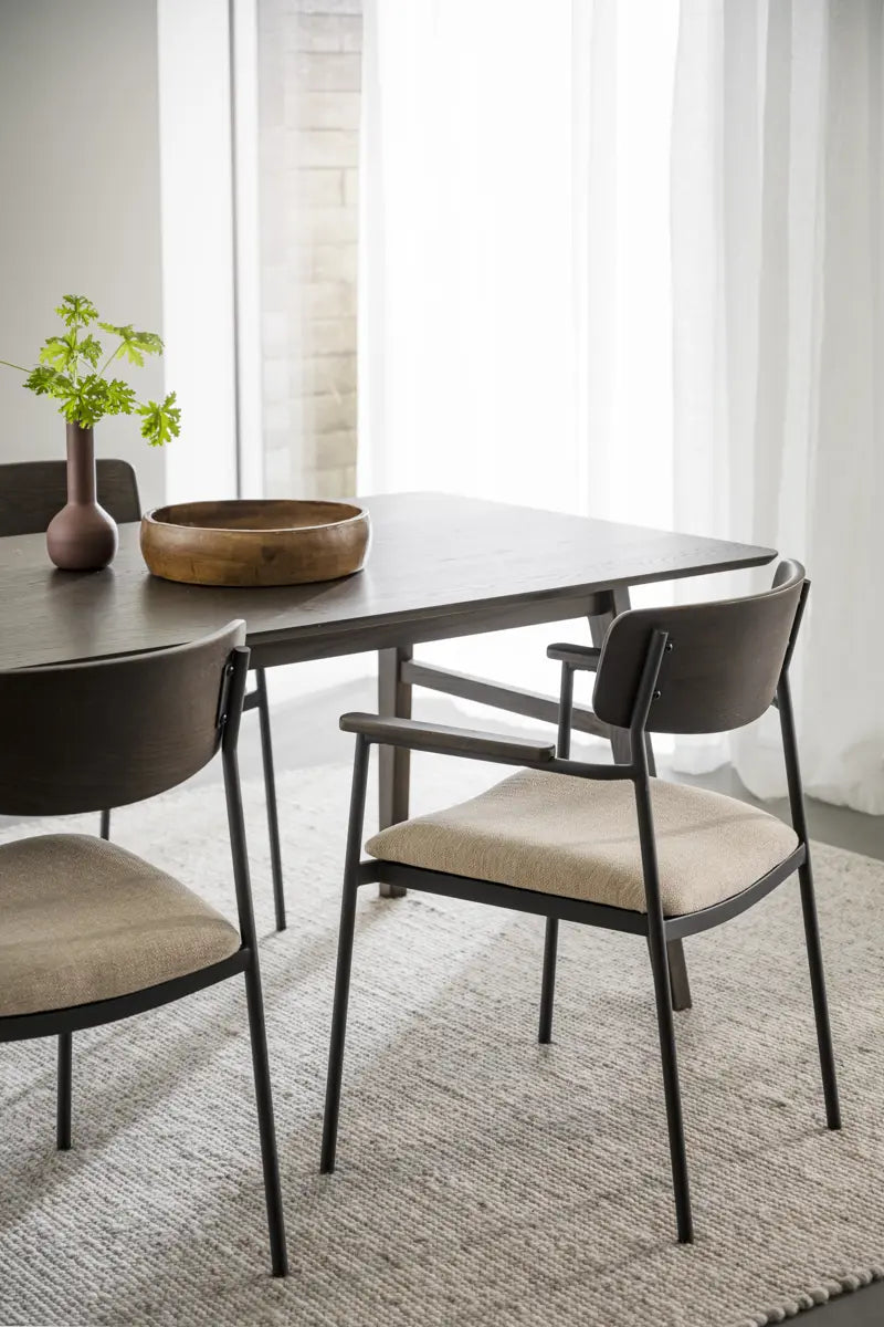 Mont Dining Chair Light Beige/Black/Brown (With arms)