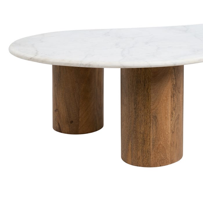 White-Natural Marble and Wood Coffee Table – 135x80x35 cm
