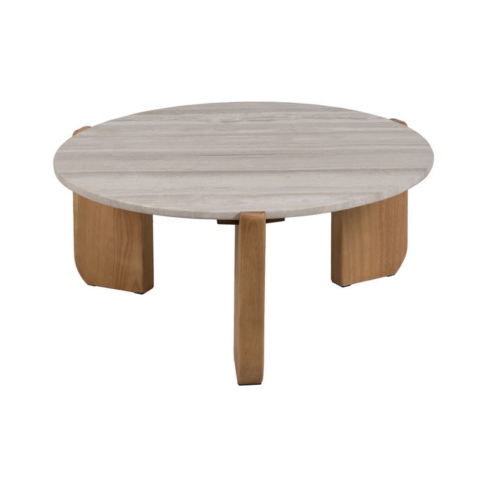 Natural-White Marble and Wood Coffee Table – 83x80x37 cm