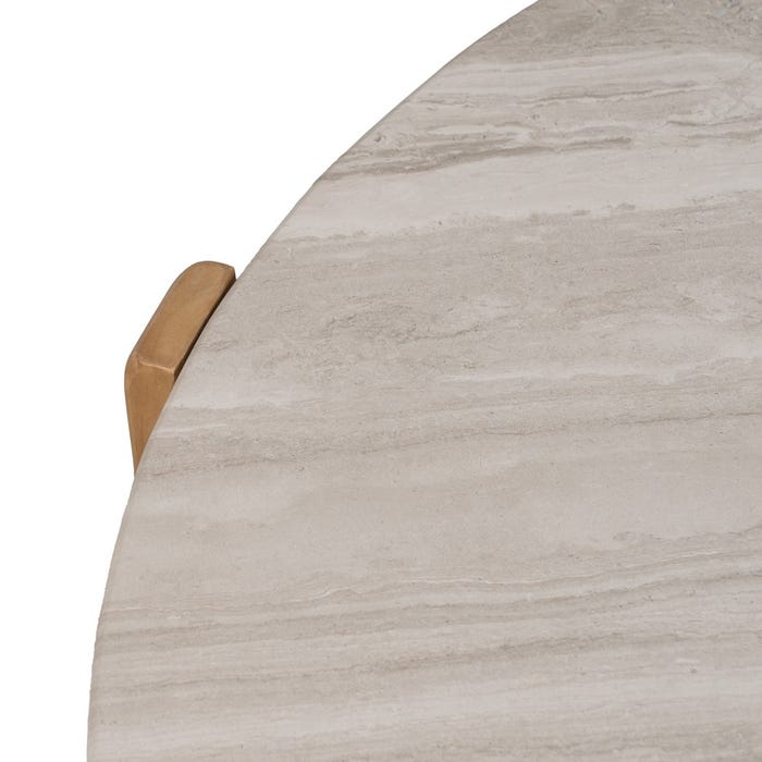 Natural-White Marble and Wood Coffee Table – 83x80x37 cm