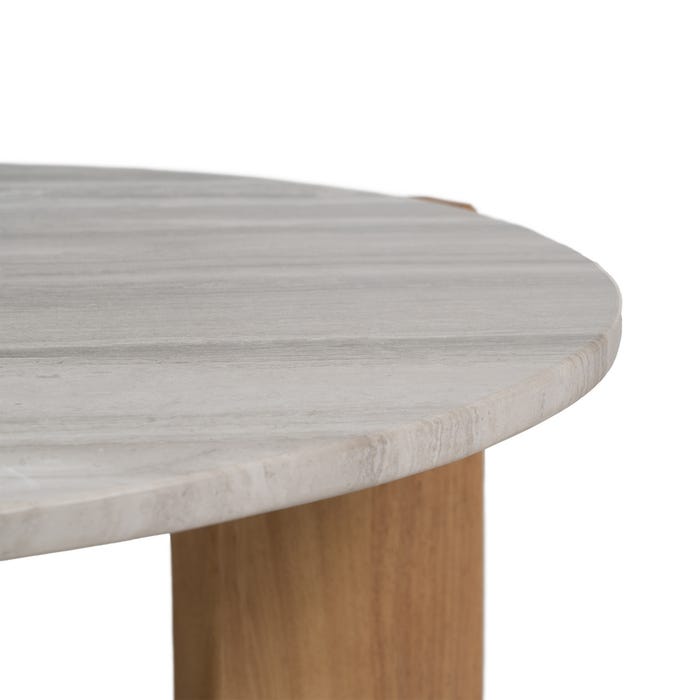 Natural-White Marble and Wood Coffee Table – 83x80x37 cm