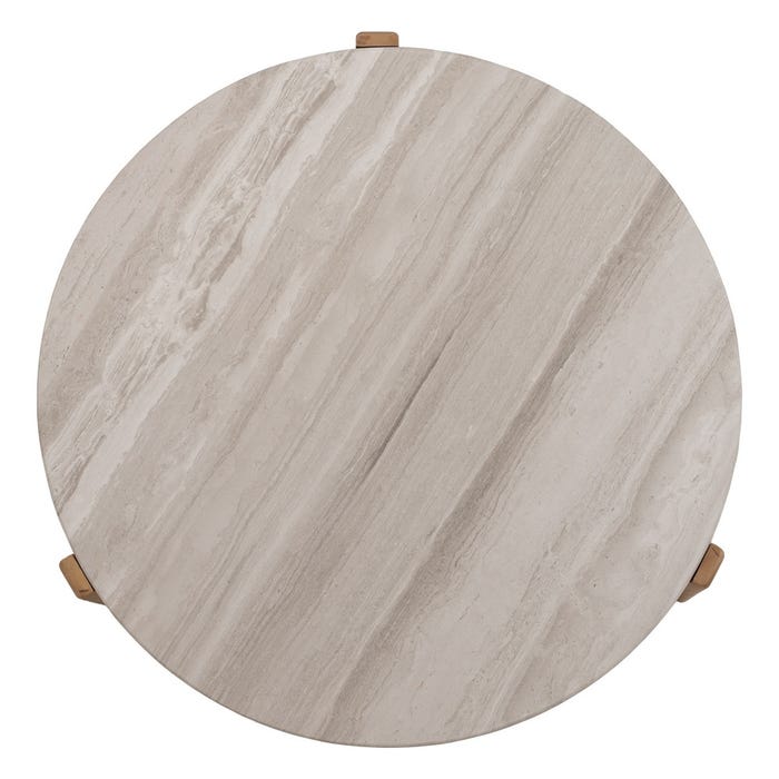 Natural-White Marble and Wood Coffee Table – 83x80x37 cm