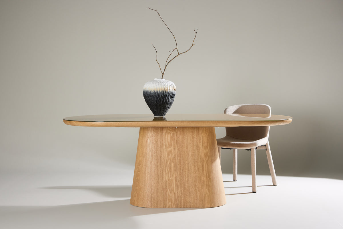 Nova Dining Table Nature (With Glasstop) 200x90