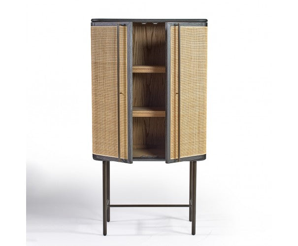 Sienna Wardrobe/Cabinet Dark Oak, Natural Rattan