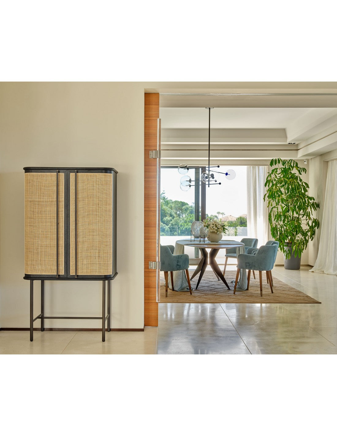 Sienna Wardrobe/Cabinet Dark Oak, Natural Rattan