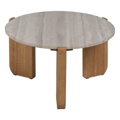 Natural-White Marble and Wood Coffee Table – 72.5x70x40 cm