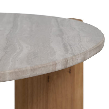 Natural-White Marble and Wood Coffee Table – 72.5x70x40 cm
