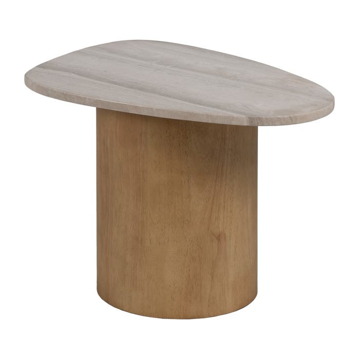 Luna Marble & Wood Side Table – 58x38x40 cm